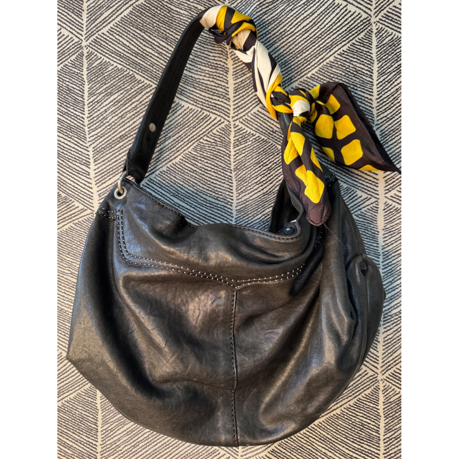Lucky Brand Black Leather Studded Boho Hobo Shoulder Bag